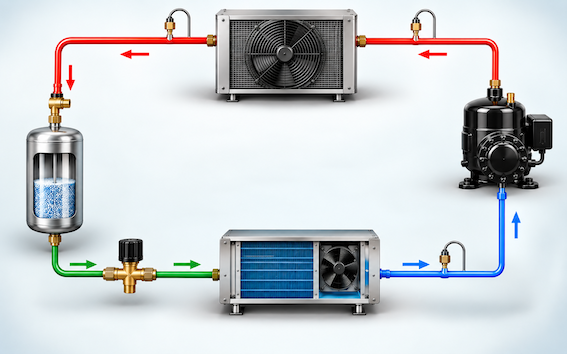 R744 CO₂ -prosessin havainnollistava laitekuva